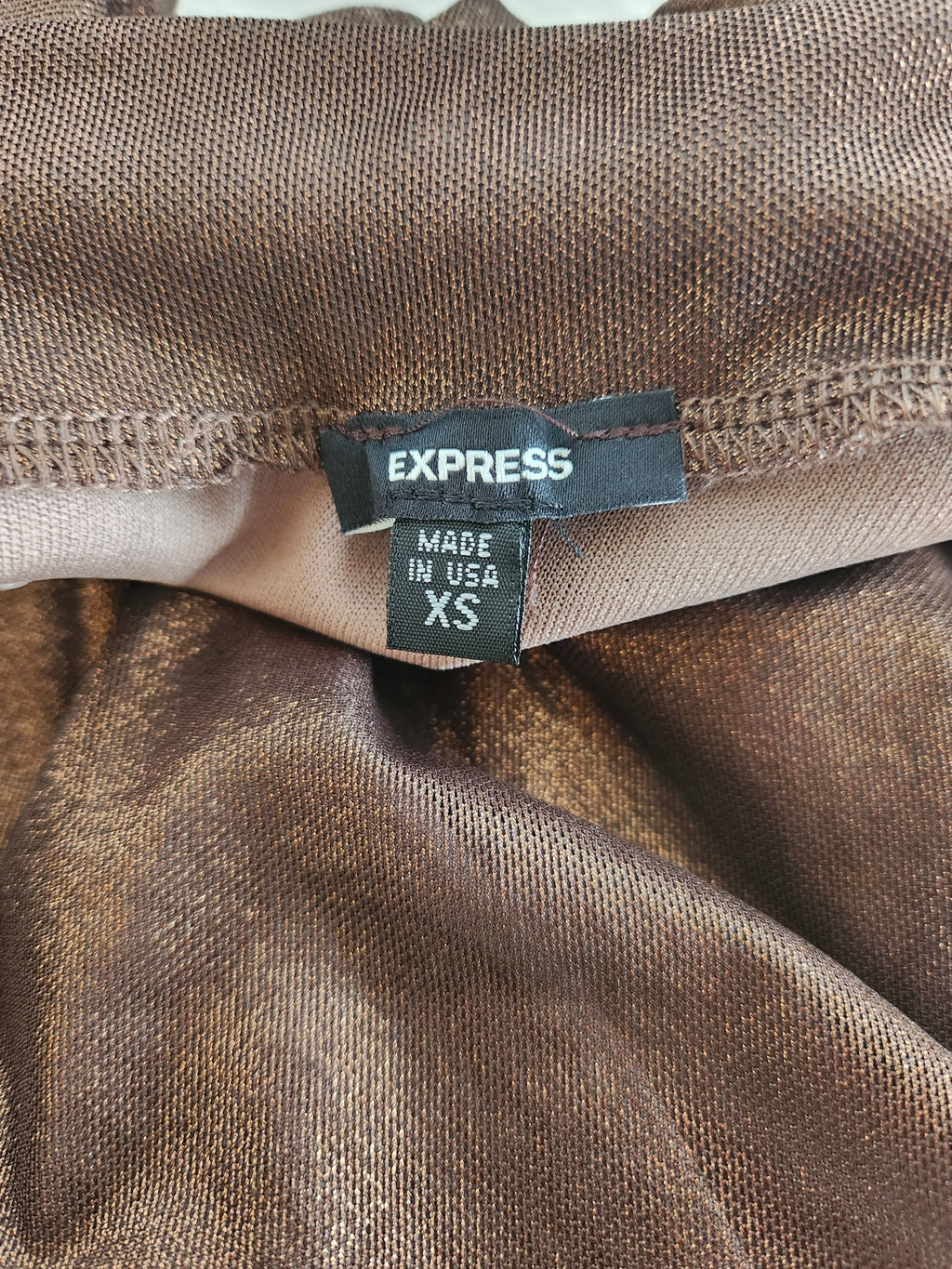 EXPRESS Bronze Shimmer Mock Neck Sleeveless Ruched Midi Dress