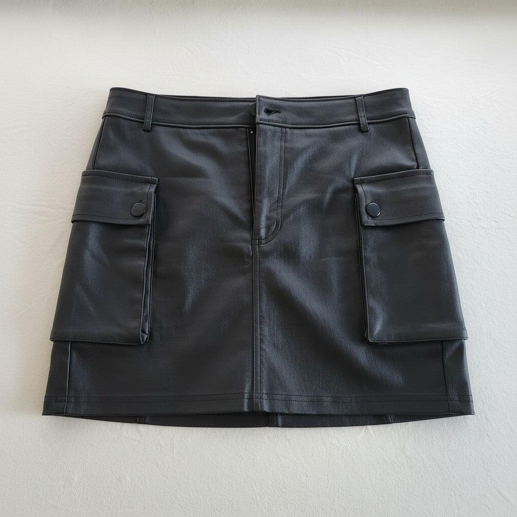 Chocolate Black Cargo Mini Skirt with Side Pockets - Size M
