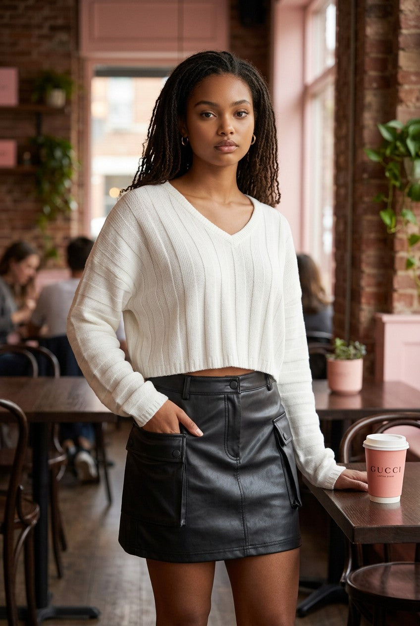 Chocolate Black Cargo Mini Skirt with Side Pockets - Size M