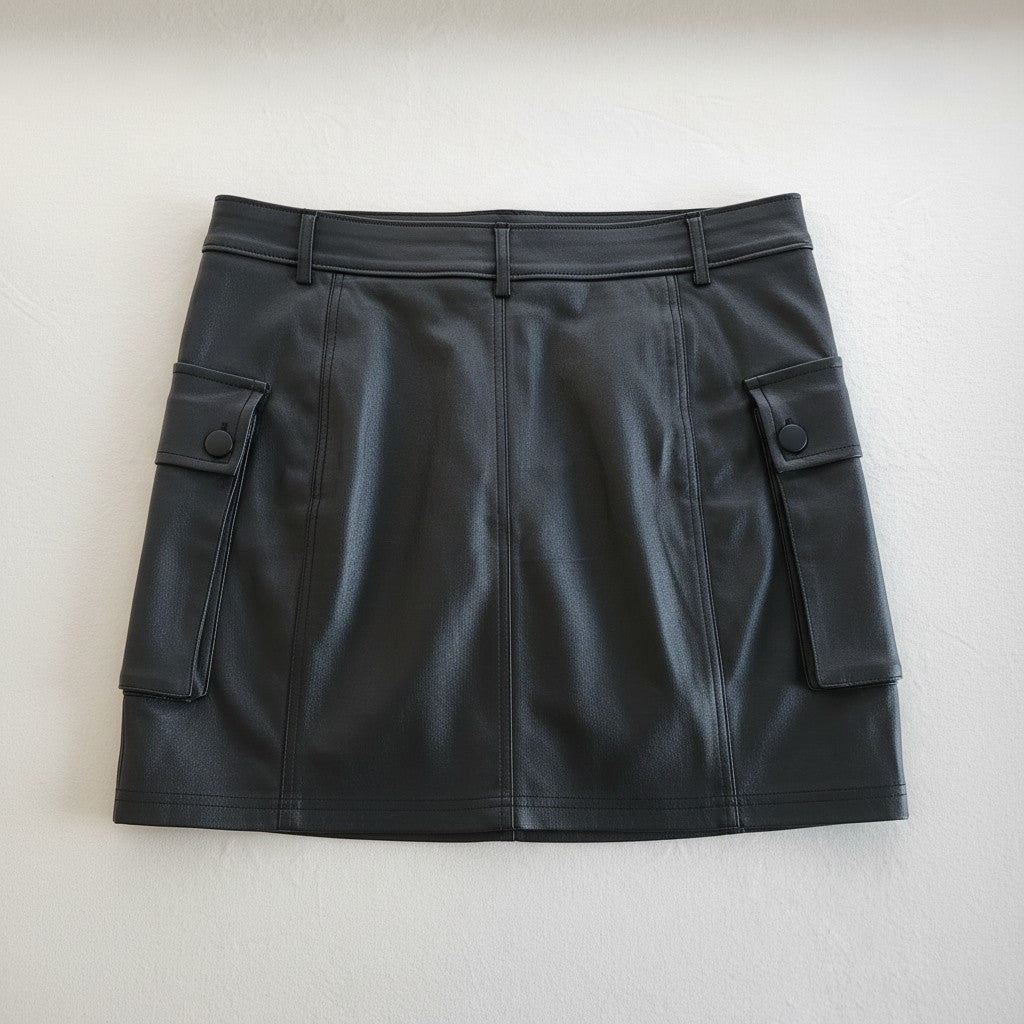 Chocolate Black Cargo Mini Skirt with Side Pockets - Size M