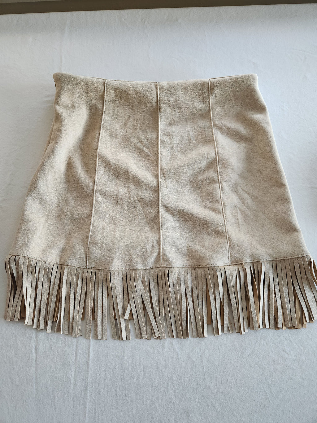 Forever 21 Tan Faux Suede Fringe Mini Skirt with Side Zip - Size S