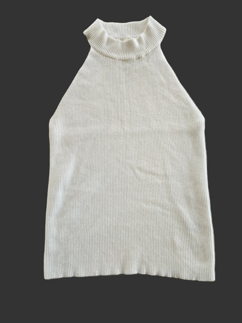 Rielle White Ribbed Mock Neck High-Neck Sleeveless Halter Top Size M