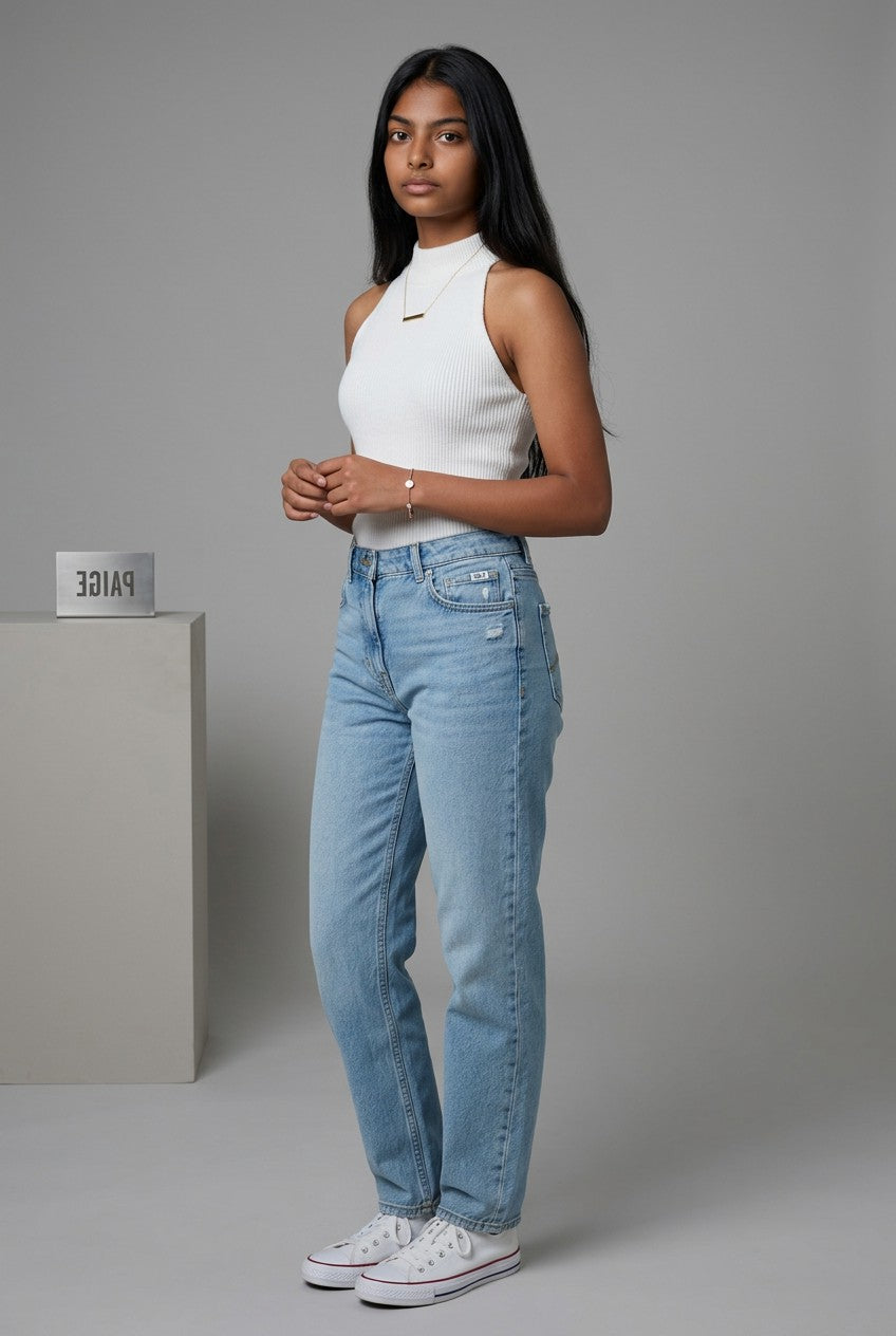Rielle White Ribbed Mock Neck High-Neck Sleeveless Top, Size M - Excellent Condition