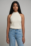 Rielle White Ribbed Mock Neck High-Neck Sleeveless Top, Size M - Excellent Condition