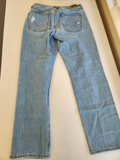 American Eagle 90s Straight Distressed Jeans Lived-In Light Wash Size 8R
