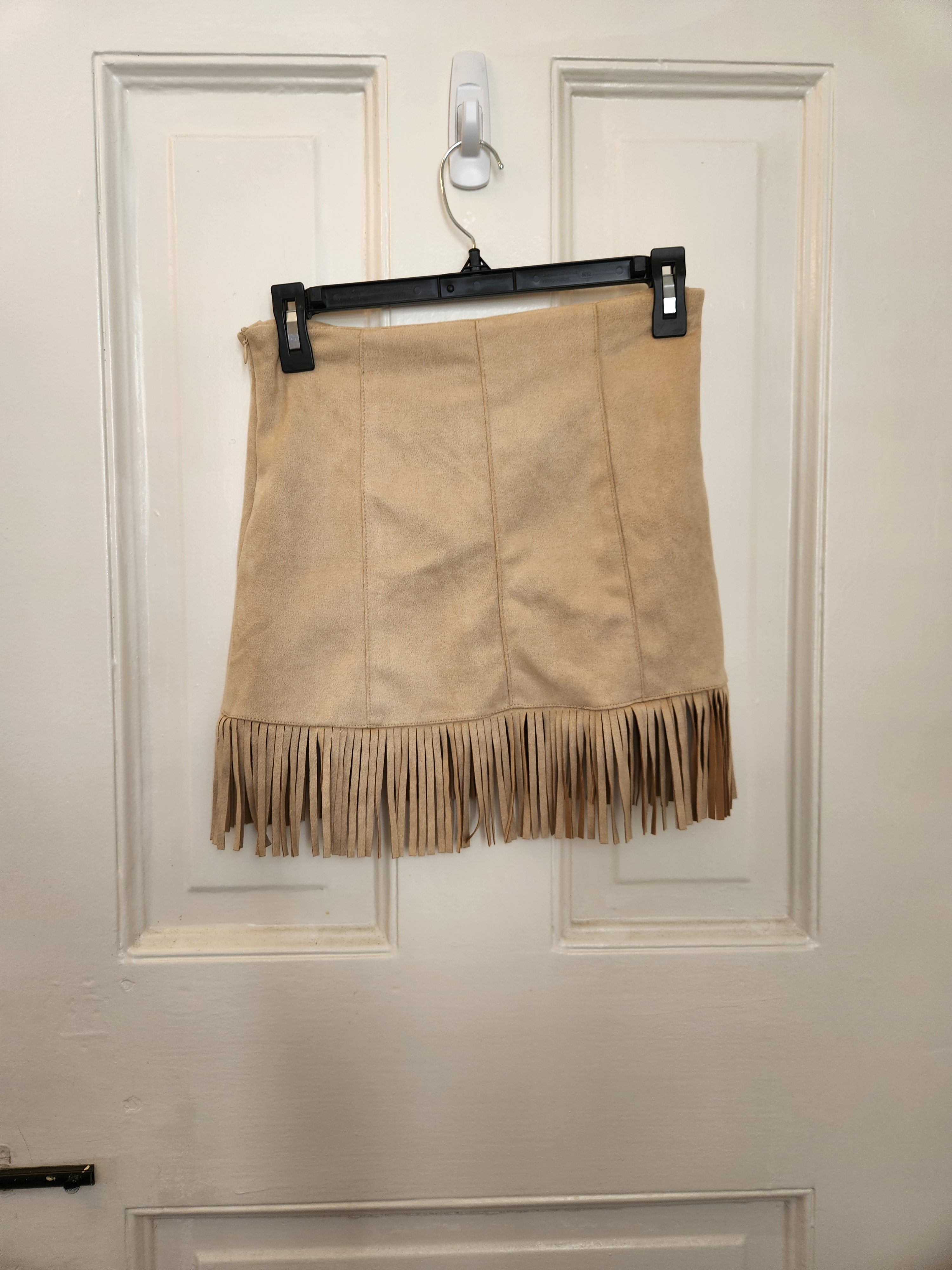 Forever 21 Tan Faux Suede Fringe Mini Skirt with Side Zip - Size S