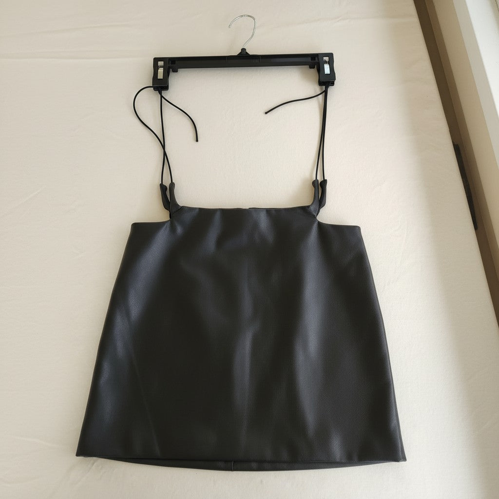 Forever 21 Black Crop Top with Adjustable Shoulder Ties - Size XS