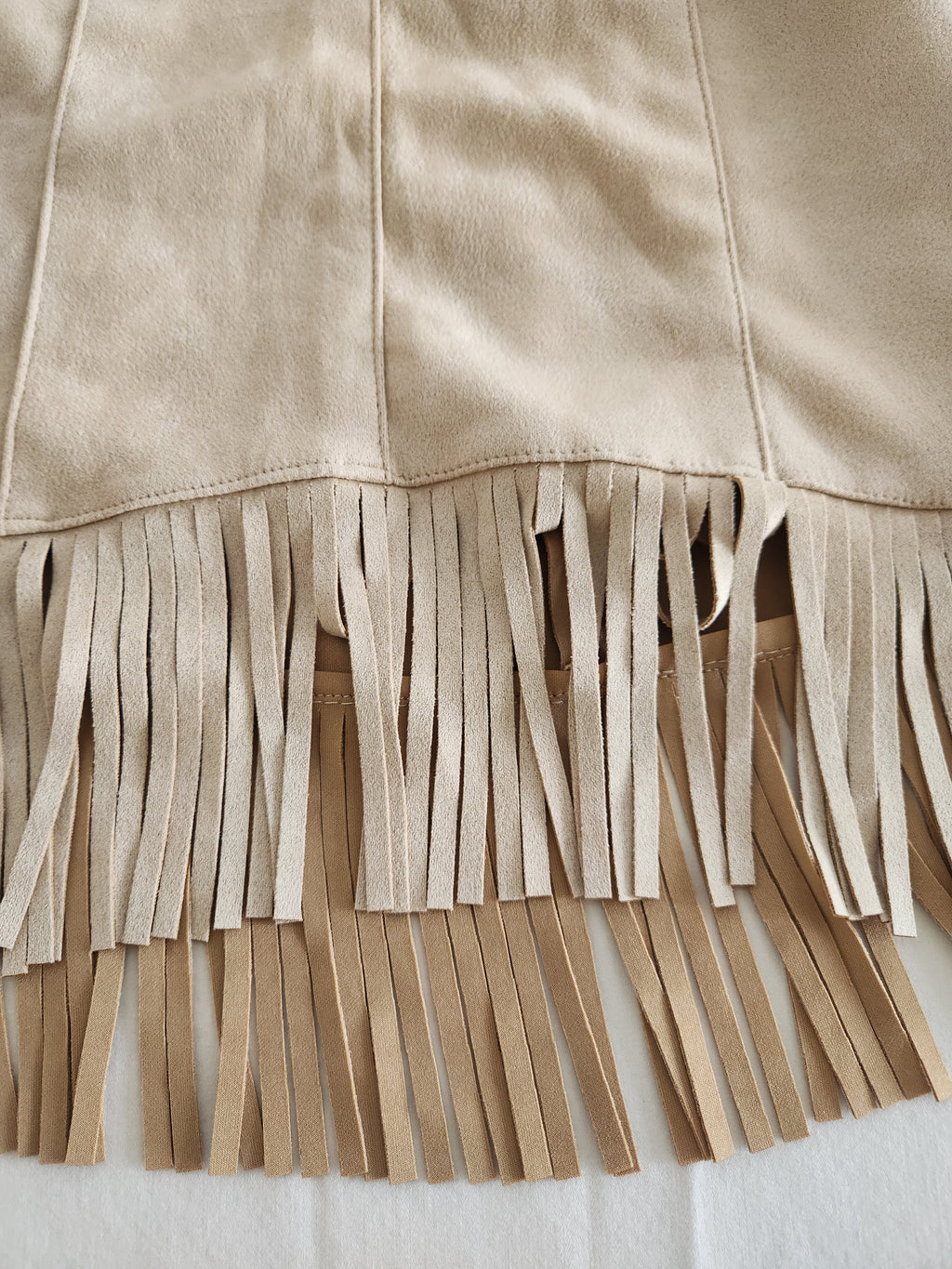 Forever 21 Tan Faux Suede Fringe Mini Skirt with Side Zip - Size S