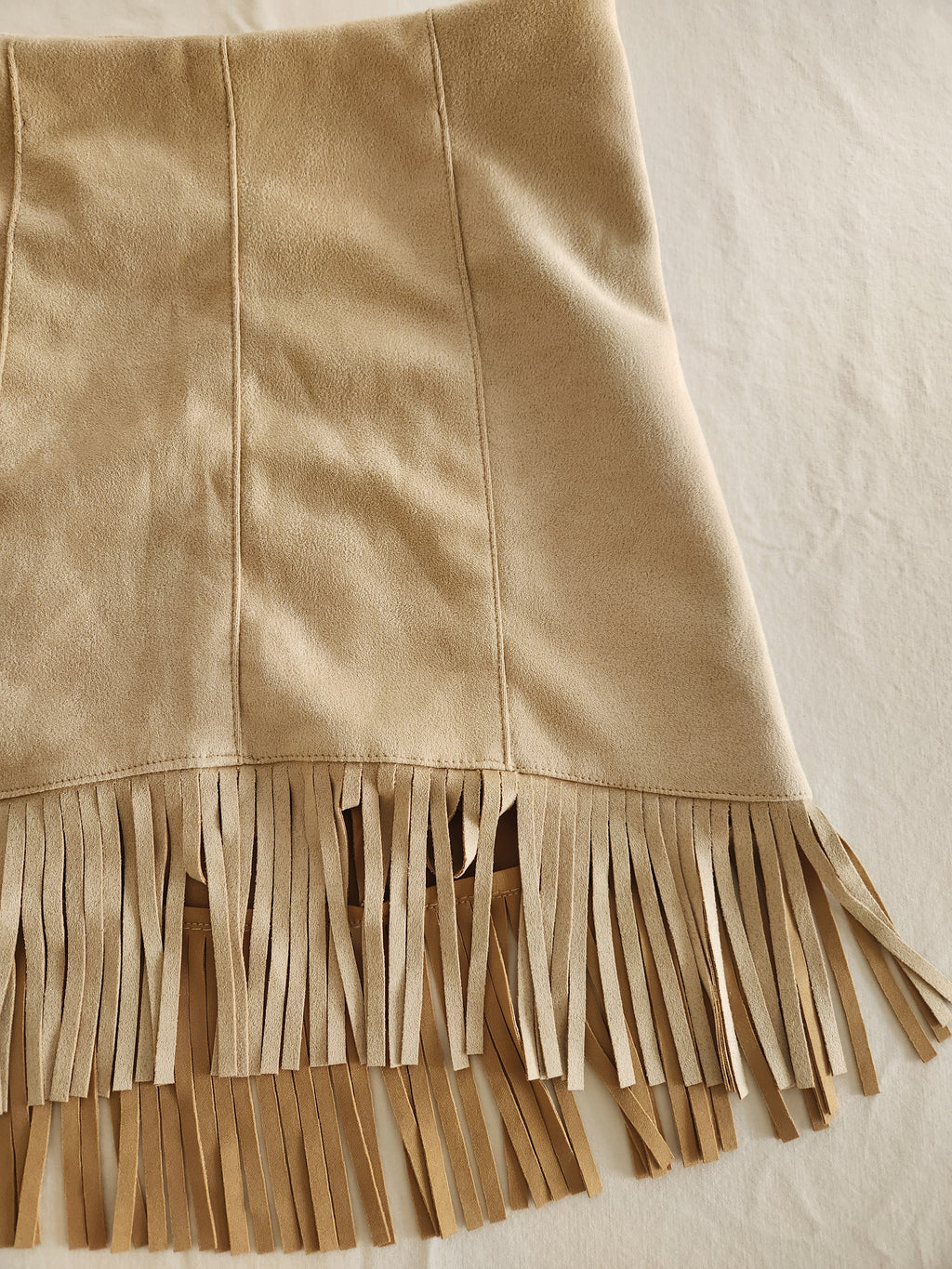 Forever 21 Tan Faux Suede Fringe Mini Skirt with Side Zip - Size S