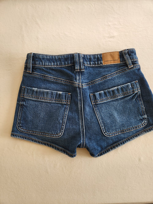 American Eagle Dark Wash Denim Low-Rise Shortie Shorts - Size 00