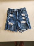 American Eagle Medium Wash Distressed High-Waisted Shortie Shorts - Size 2