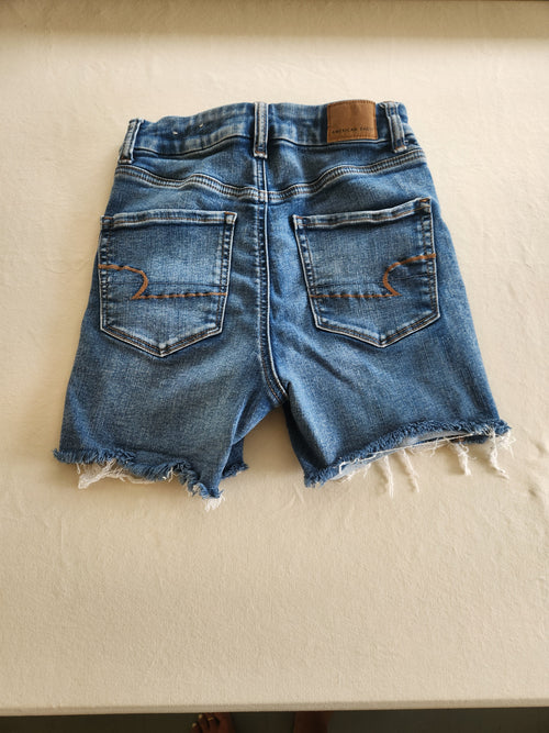 American Eagle Medium Wash Distressed High-Waisted Shortie Shorts - Size 2