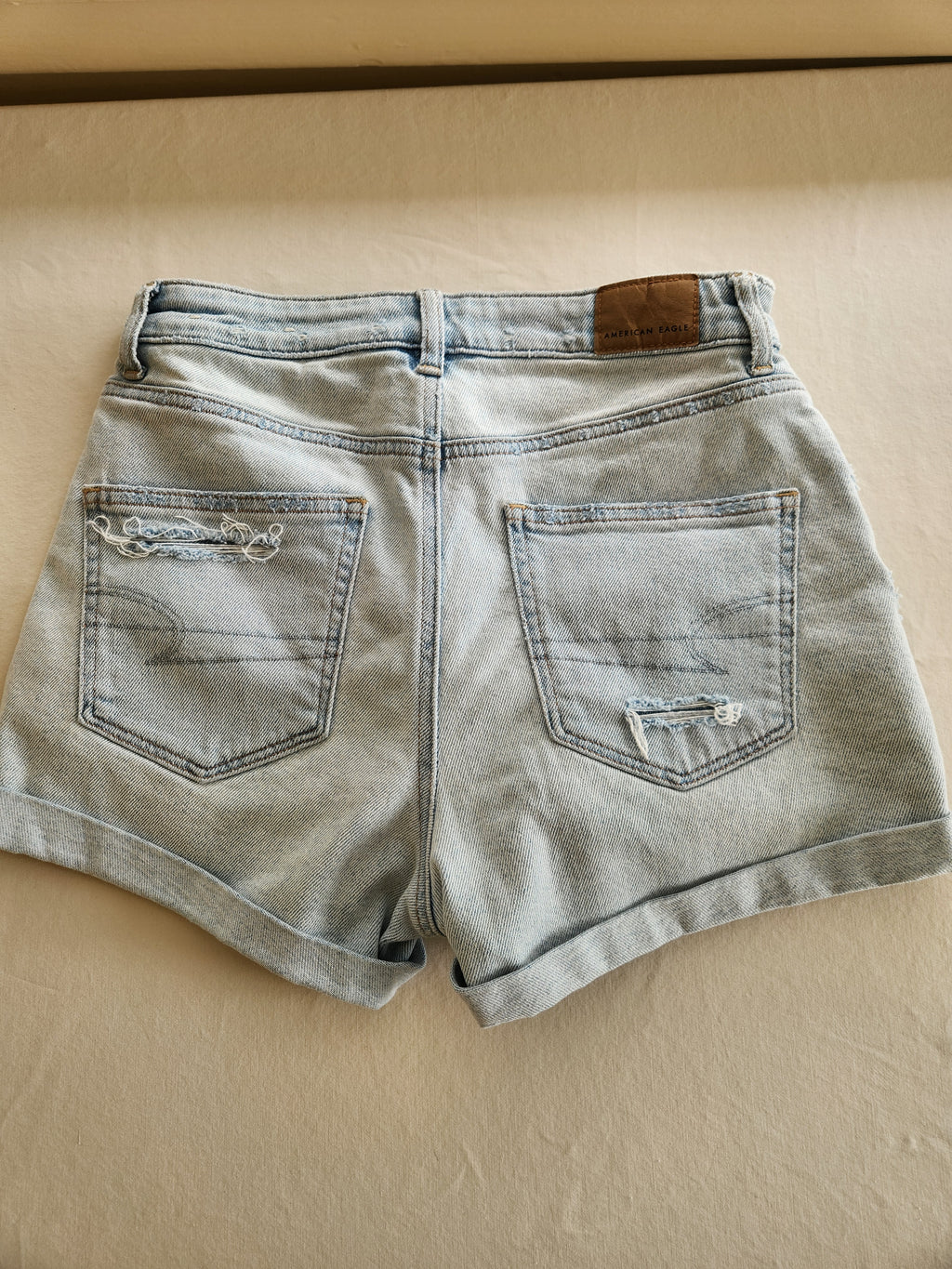American Eagle Light Wash Distressed Low-Rise Perfect Shortie Shorts - Size 4