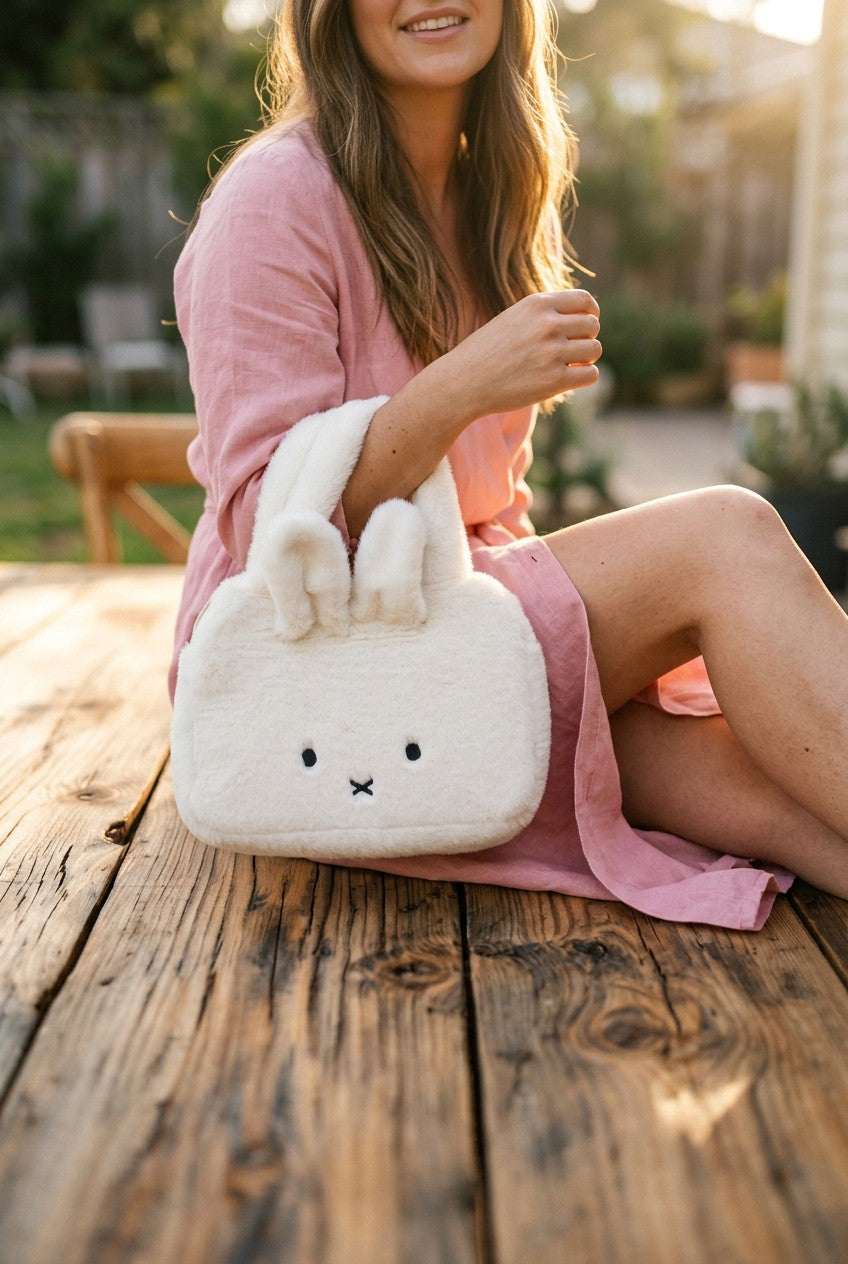 Miffy White Plush Bunny Stuffed Animal Purse Tote Bag Fluffy Faux Fur NWOT