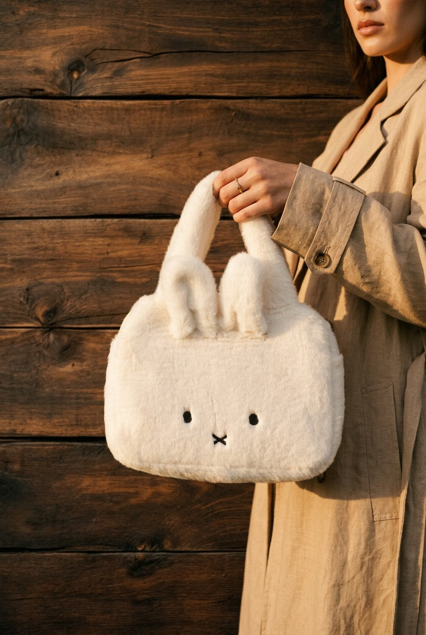 Miffy White Plush Bunny Stuffed Animal Purse Tote Bag Fluffy Faux Fur NWOT