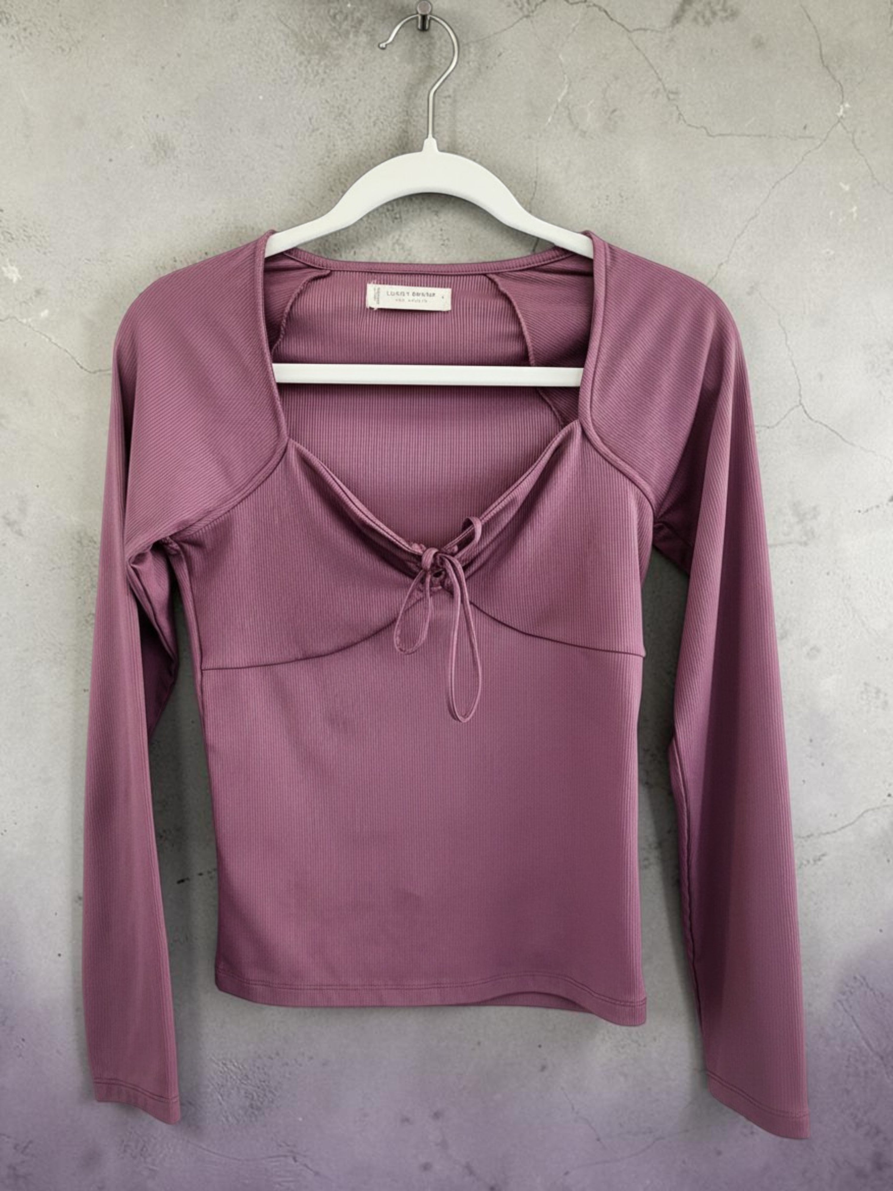 Lucky Brand Mauve Keyhole Halter Long Sleeve Top Boho Size S