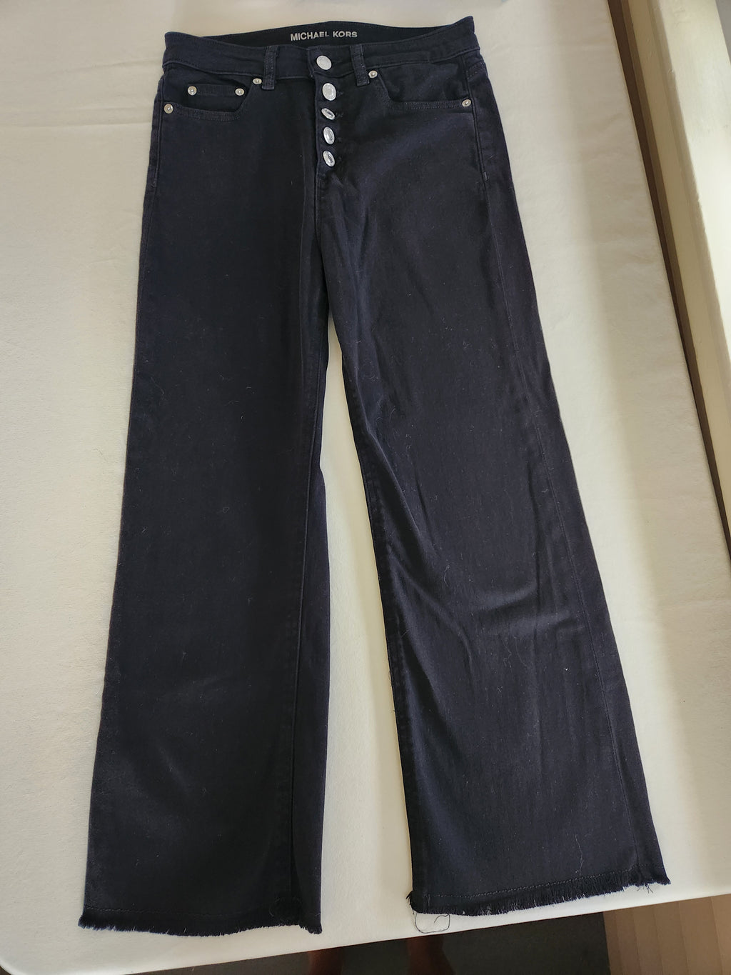 Michael Kors Frayed Hem Crop Kick Flare Jeans High Rise Button Fly Black Size 4