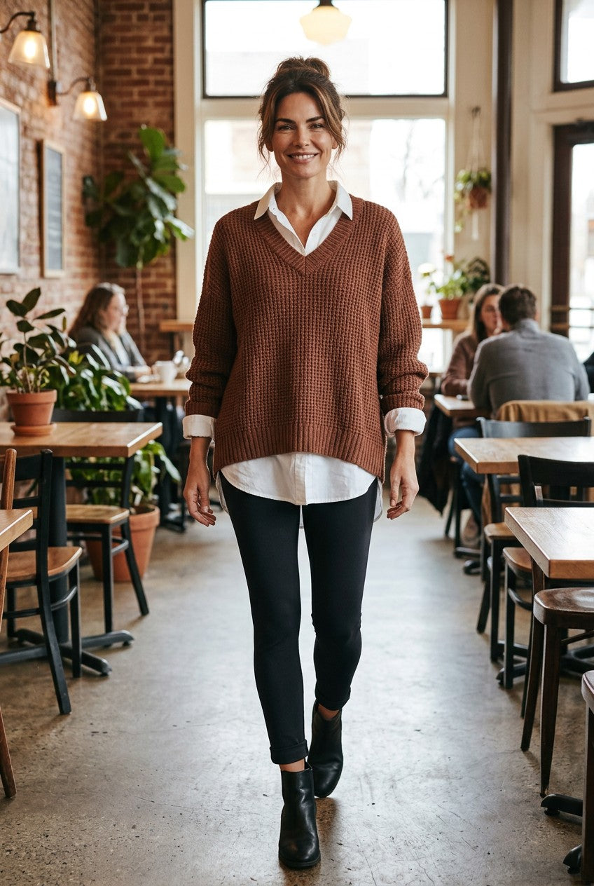 ✨ American Eagle Oversized Waffle Knit V-Neck  Brown XS✨