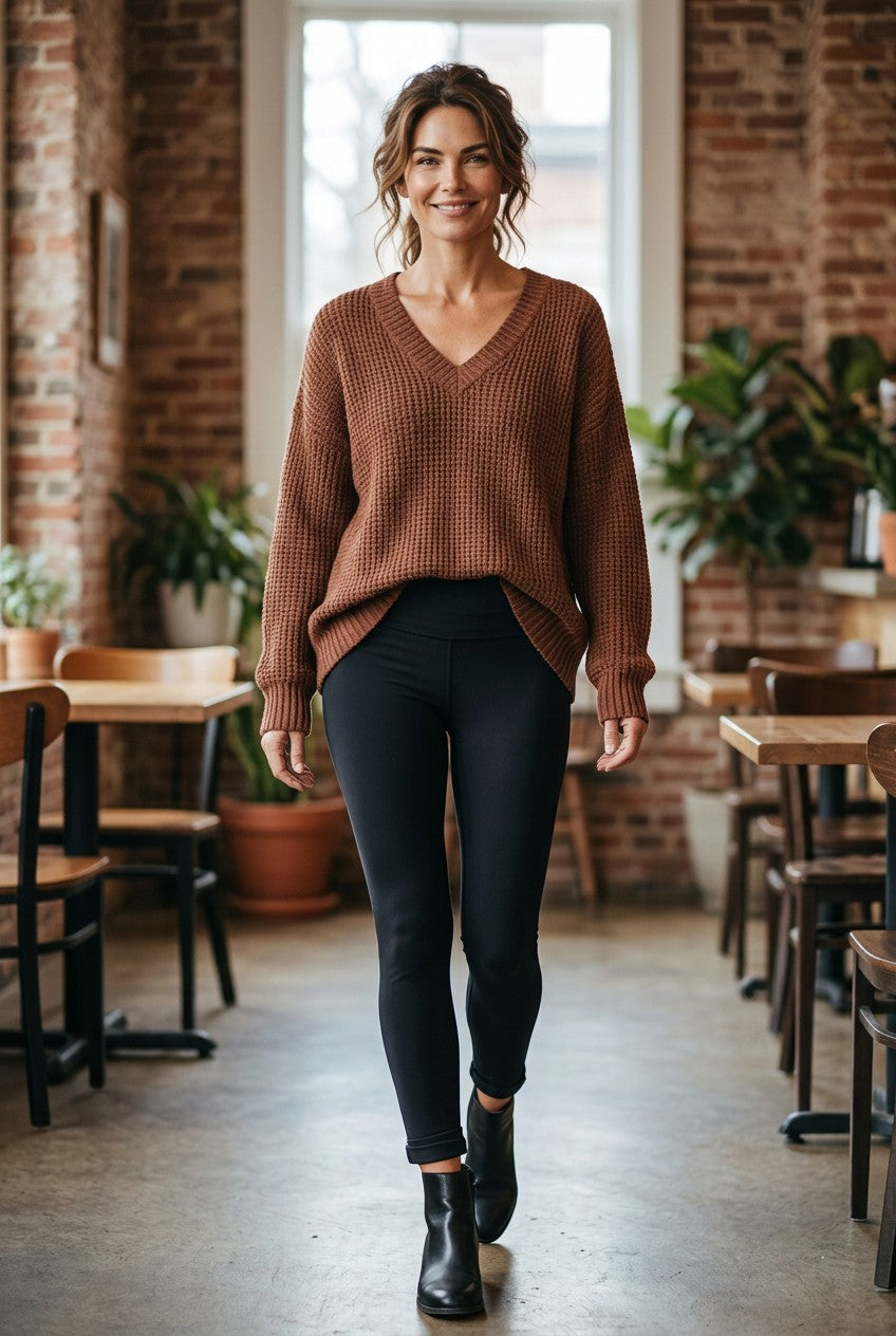 ✨ American Eagle Oversized Waffle Knit V-Neck  Brown XS✨