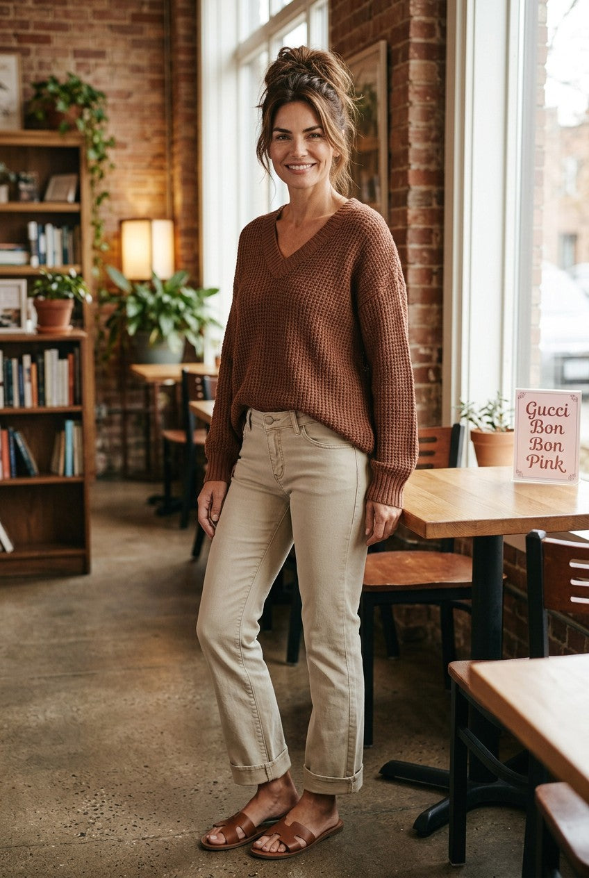 ✨ American Eagle Oversized Waffle Knit V-Neck  Brown XS✨