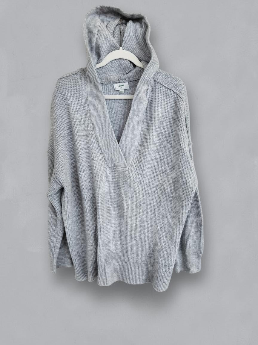 Aerie Waffle Knit Oversized V-Neck Pullover Sweater Gray L