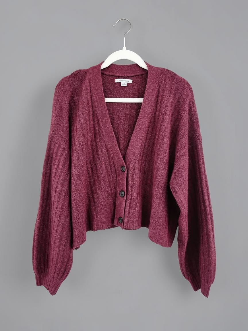 American Eagle Burgundy Oversized Boxy Crop Crew Neck Sweater Size M
