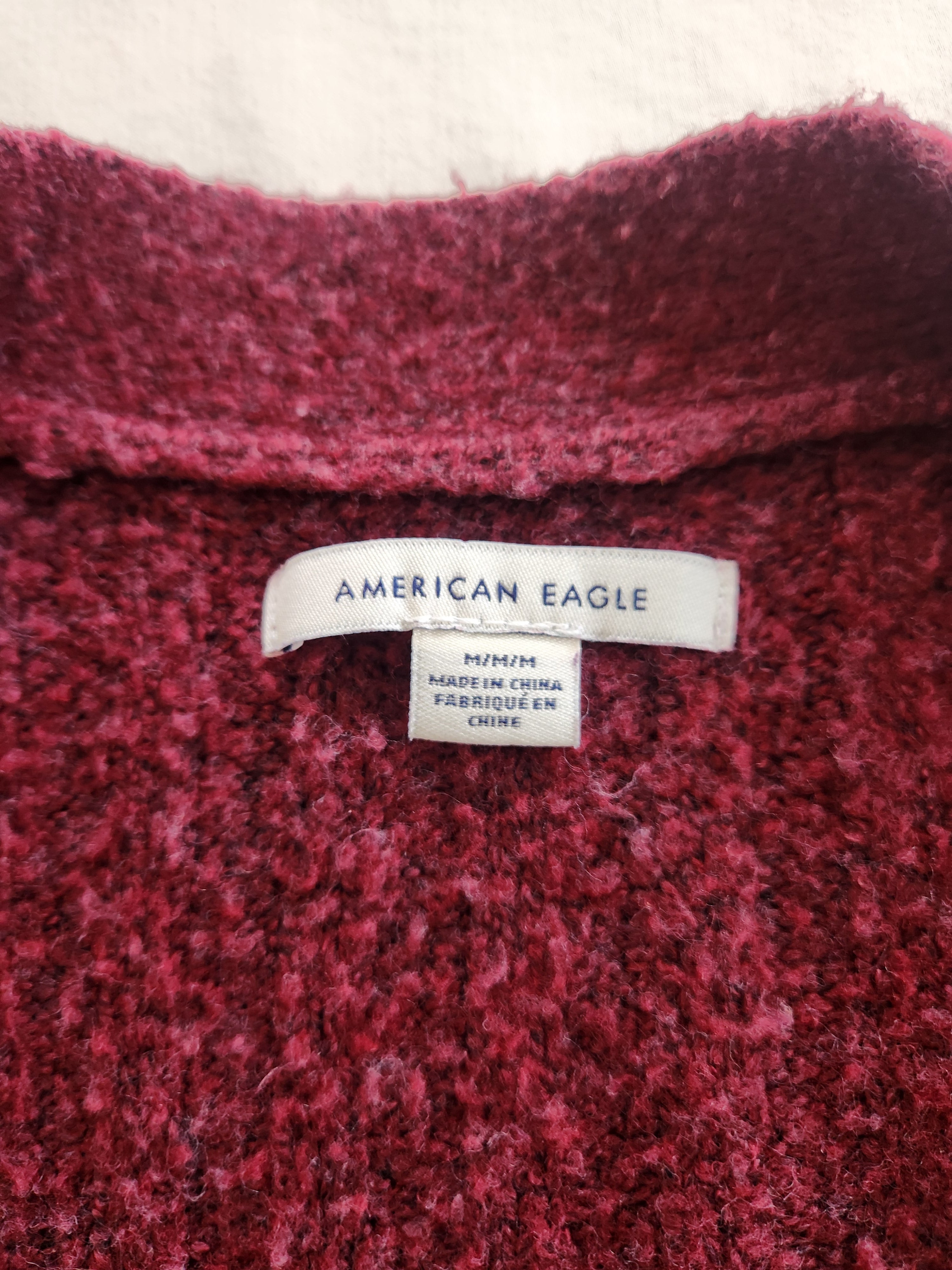 American Eagle Burgundy Oversized Boxy Crop Crew Neck Sweater Size M