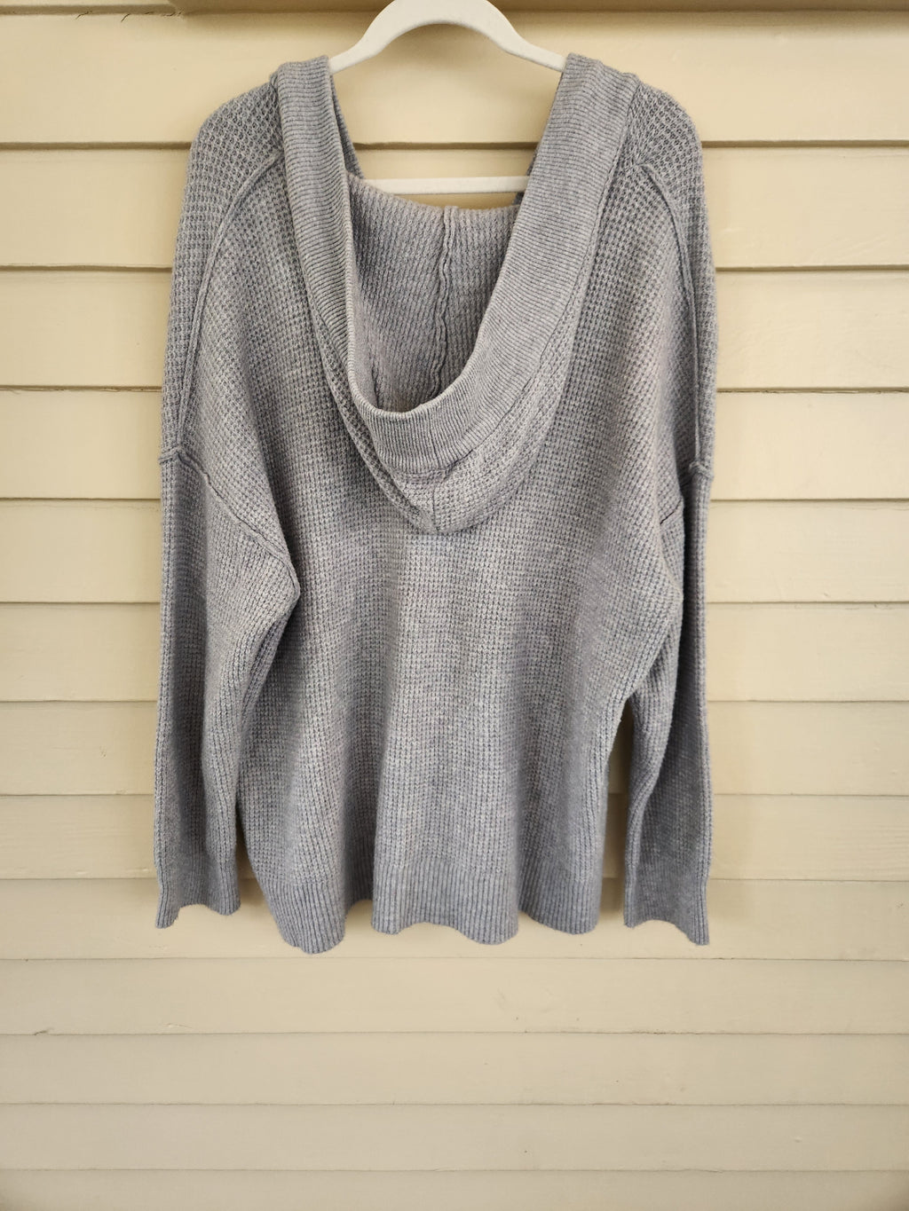 Aerie Waffle Knit Oversized V-Neck Pullover Sweater Gray L