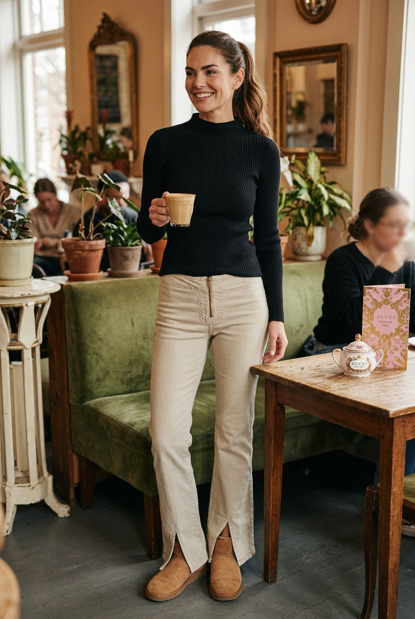 Olivia Grey Ribbed Knit Mock Neck Slim Fit Sweater Black XS