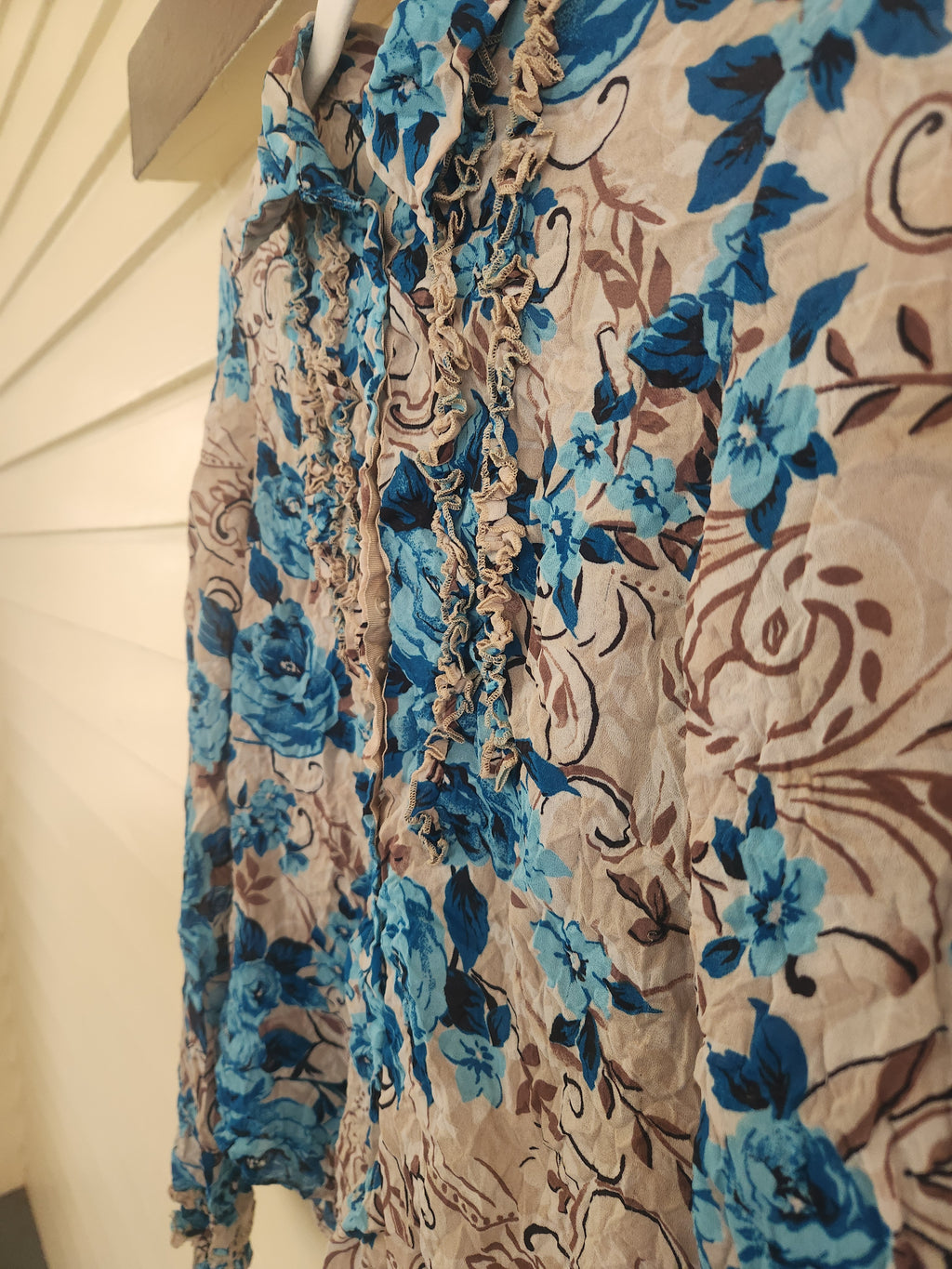 INC Blue & Tan Floral Long Sleeve Button Up Blouse - 2P