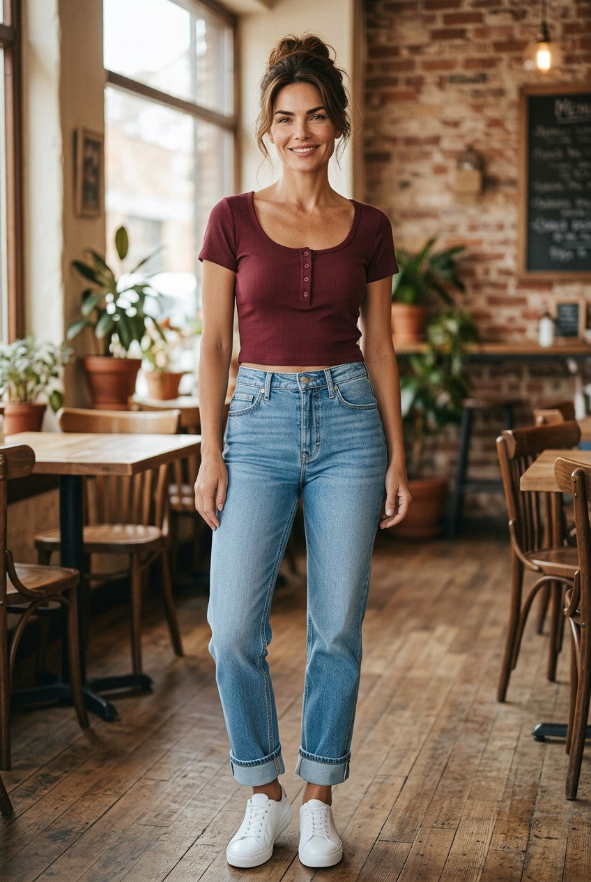 Burgundy Ribbed Short Sleeve Scoop Neck Top (No Tag, Fits Like S)
