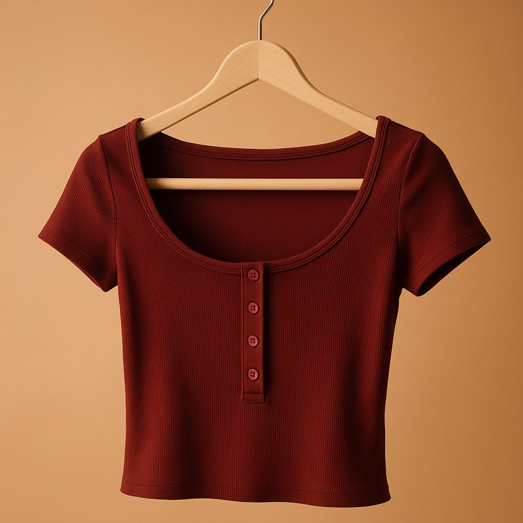 Burgundy Ribbed Short Sleeve Scoop Neck Top (No Tag, Fits Like S)