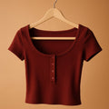 Burgundy Ribbed Short Sleeve Scoop Neck Top (No Tag, Fits Like S)