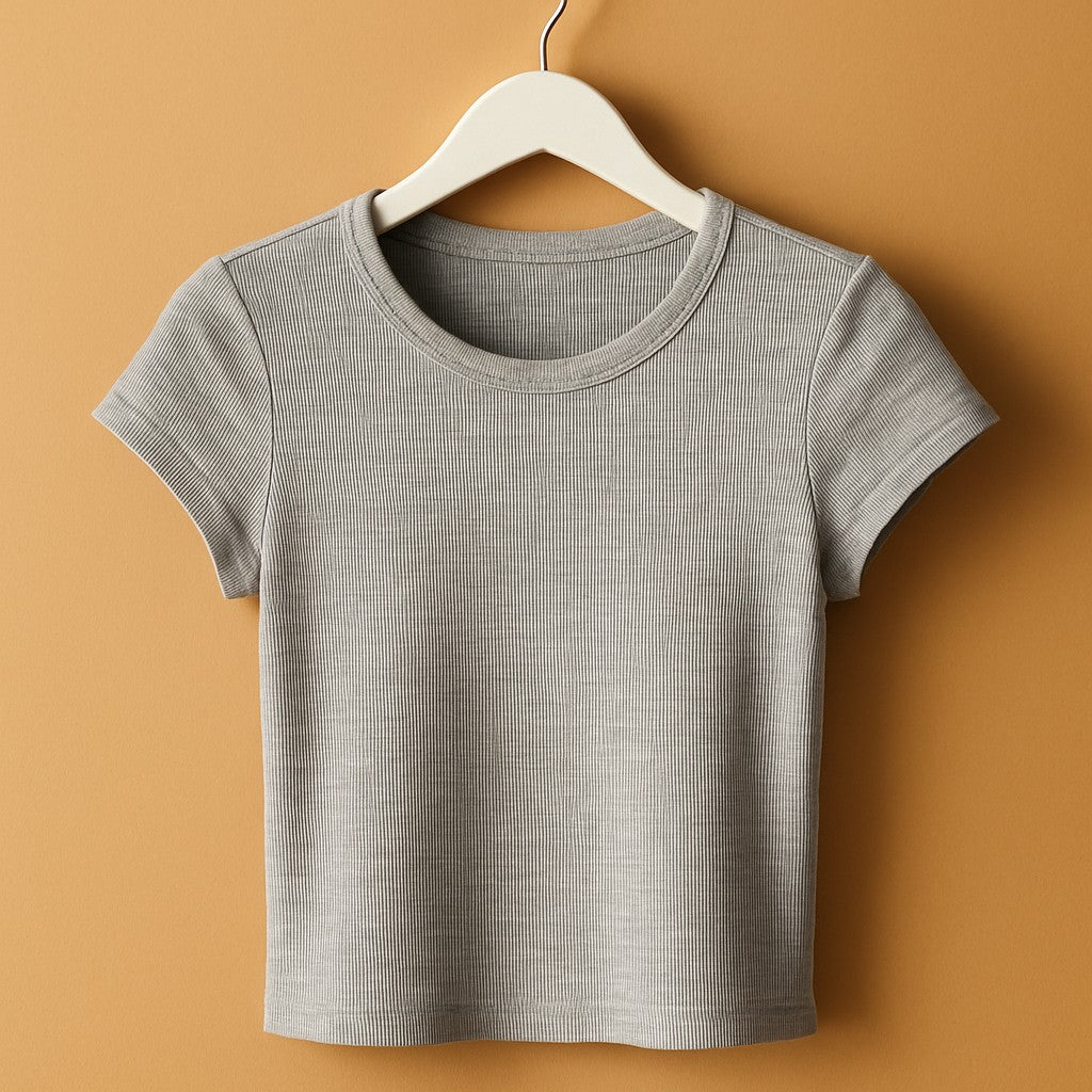American Eagle Light Gray Everyday Ribbed Scoop Neck Tee - L