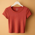 American Eagle Everyday Orange Ribbed Scoop Neck Tee - L