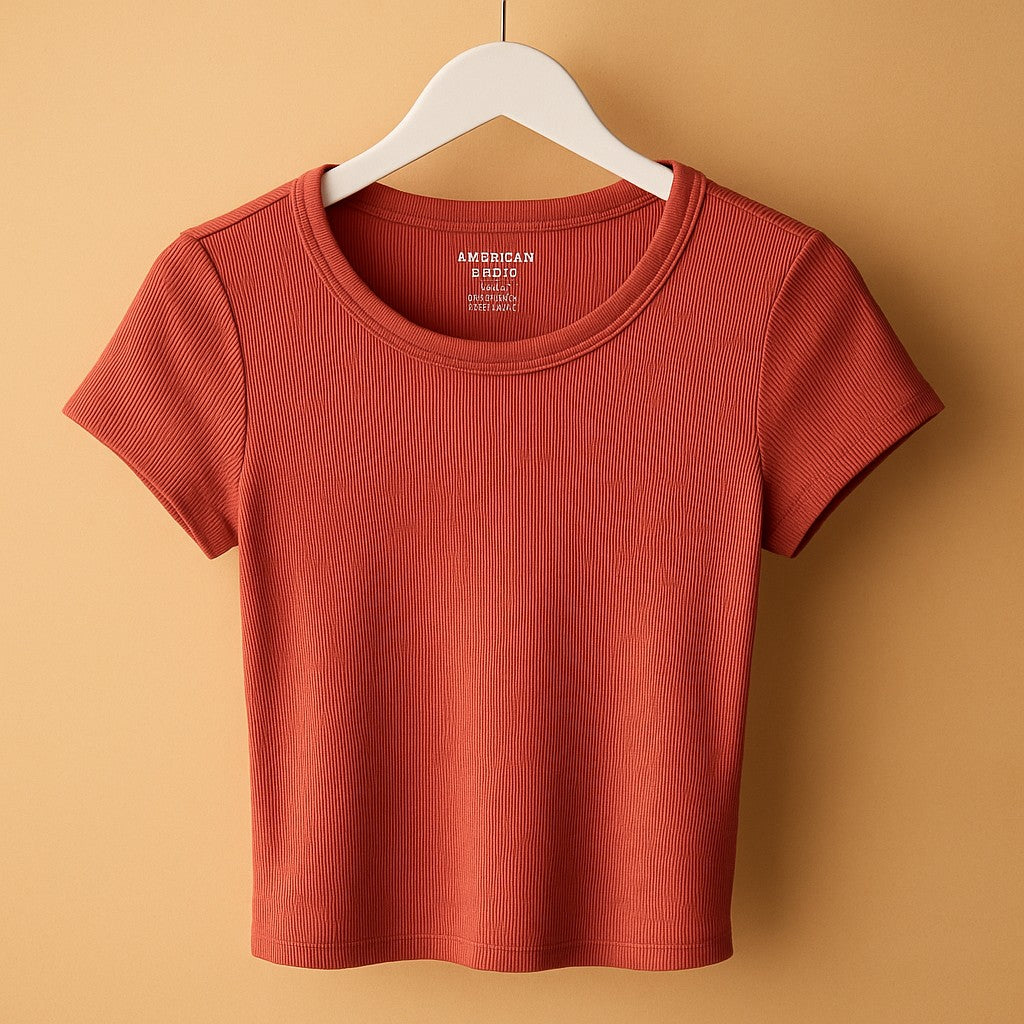 American Eagle Everyday Orange Ribbed Scoop Neck Tee - L