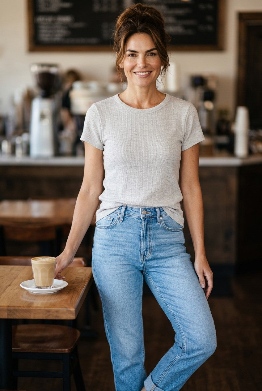 American Eagle Oatmeal Everyday Ribbed Scoop Neck Tee - L