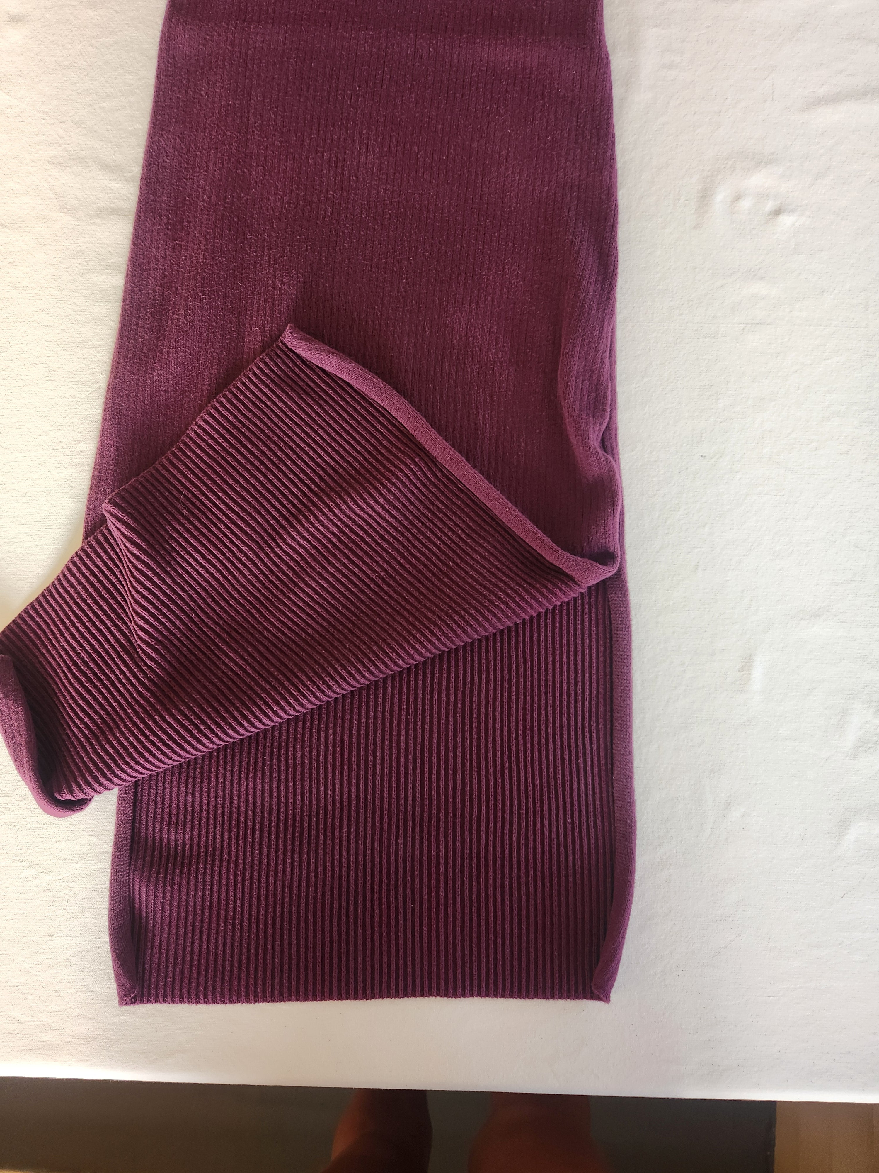 Burgundy Ribbed Knit Midi Bodycon Dress Side Slits