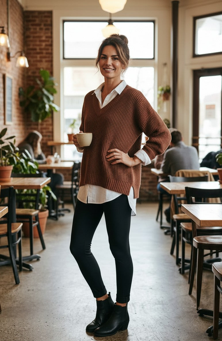 ✨ American Eagle Oversized Waffle Knit V-Neck  Brown XS✨