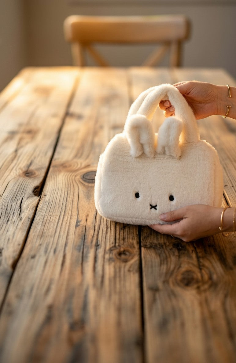 Miffy White Plush Bunny Stuffed Animal Purse Tote Bag Fluffy Faux Fur NWOT