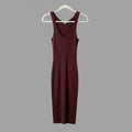 Burgundy Ribbed Knit Midi Bodycon Dress Side Slits