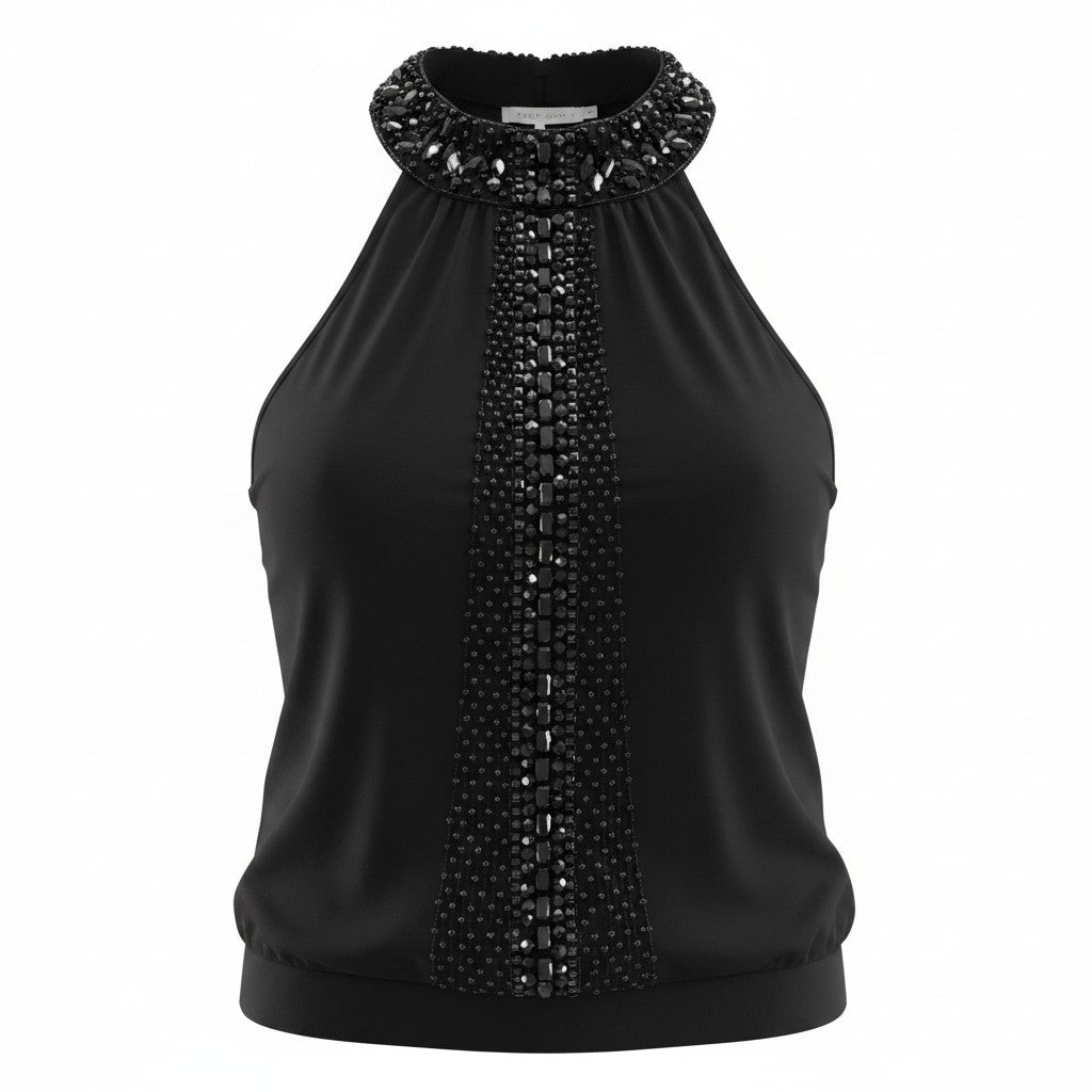 I.N.C. Black Sleeveless Sequin Mock Neck Top Size M