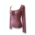 Lucky Brand Mauve Keyhole Halter Long Sleeve Top Boho Size S