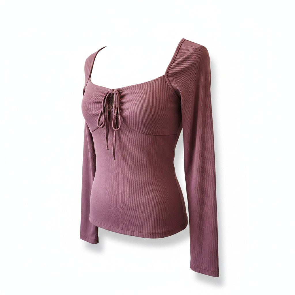 Lucky Brand Mauve Keyhole Halter Long Sleeve Top Boho Size S