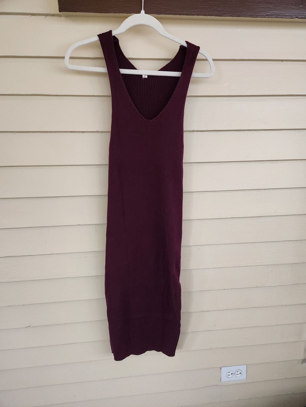 Burgundy Ribbed Knit Midi Bodycon Dress Side Slits