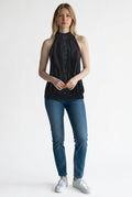I.N.C. Black Sleeveless Sequin Mock Neck Top Size M