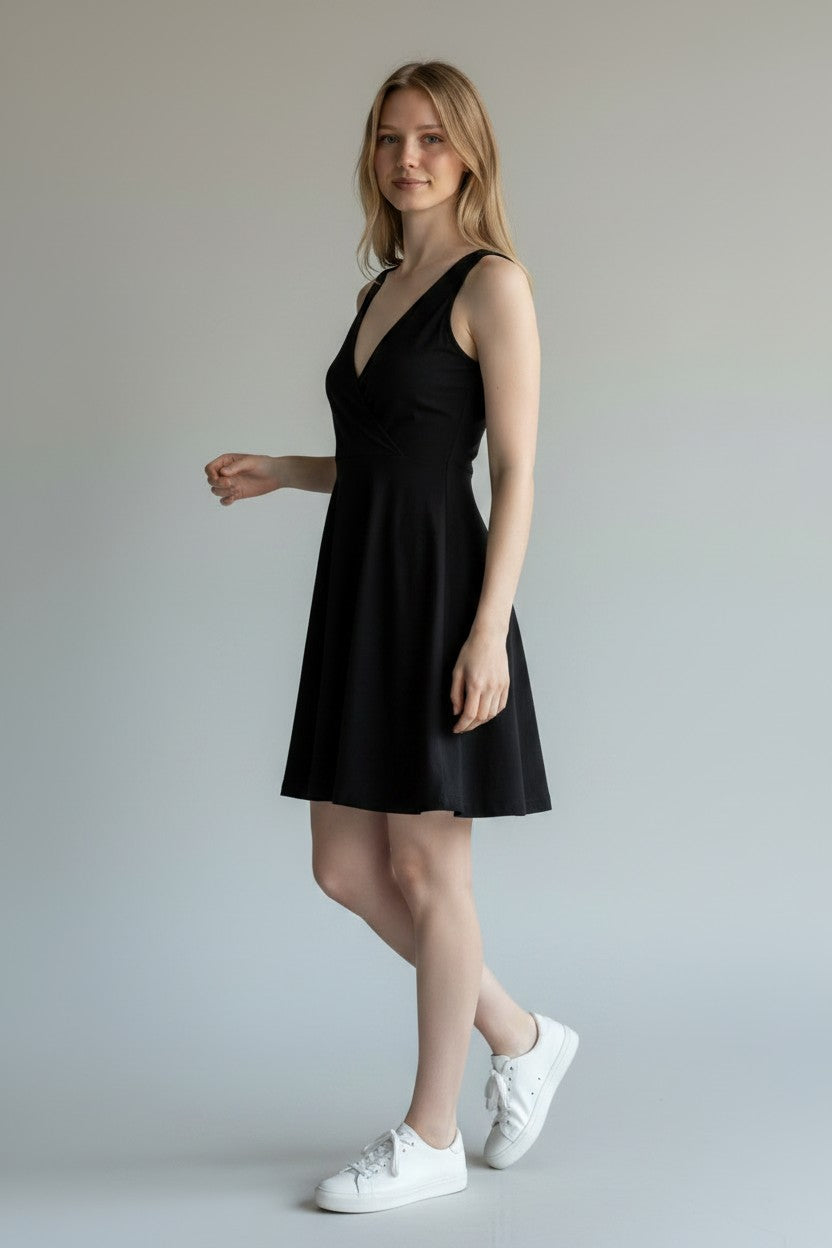 Brandy Melville Black Stretch Babydoll Mini Dress Size S Fair Condition