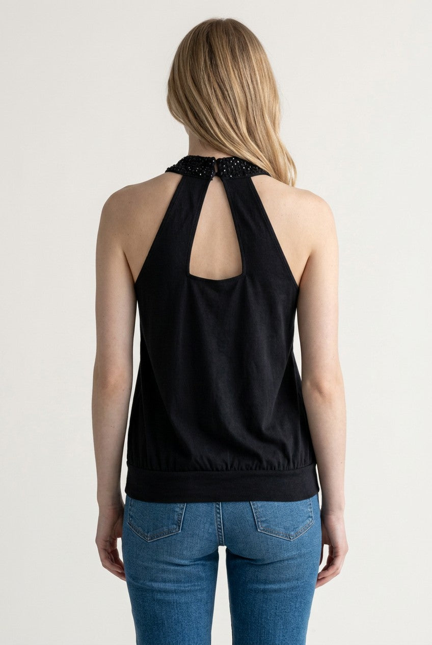 I.N.C. Black Sleeveless Sequin Mock Neck Top Size M