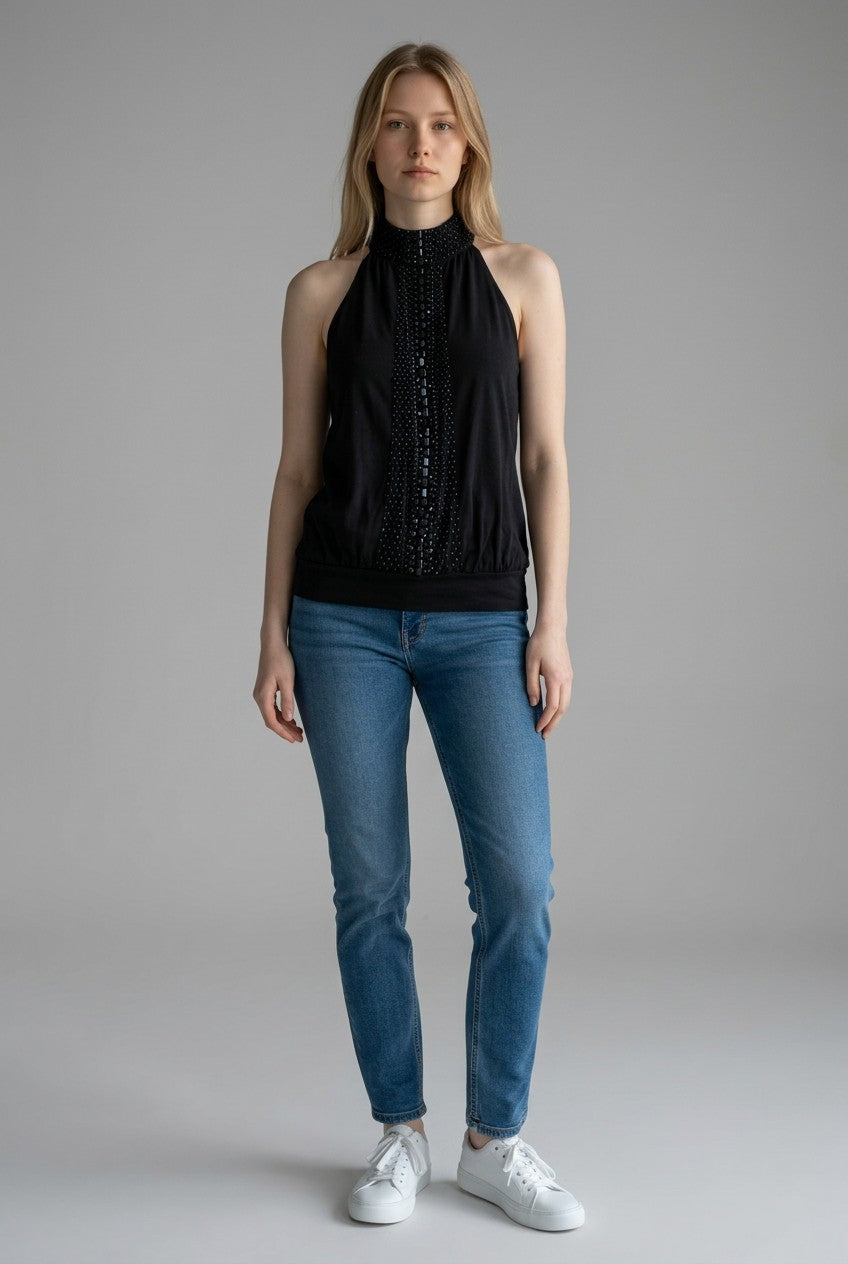 I.N.C. Black Sleeveless Sequin Mock Neck Top Size M