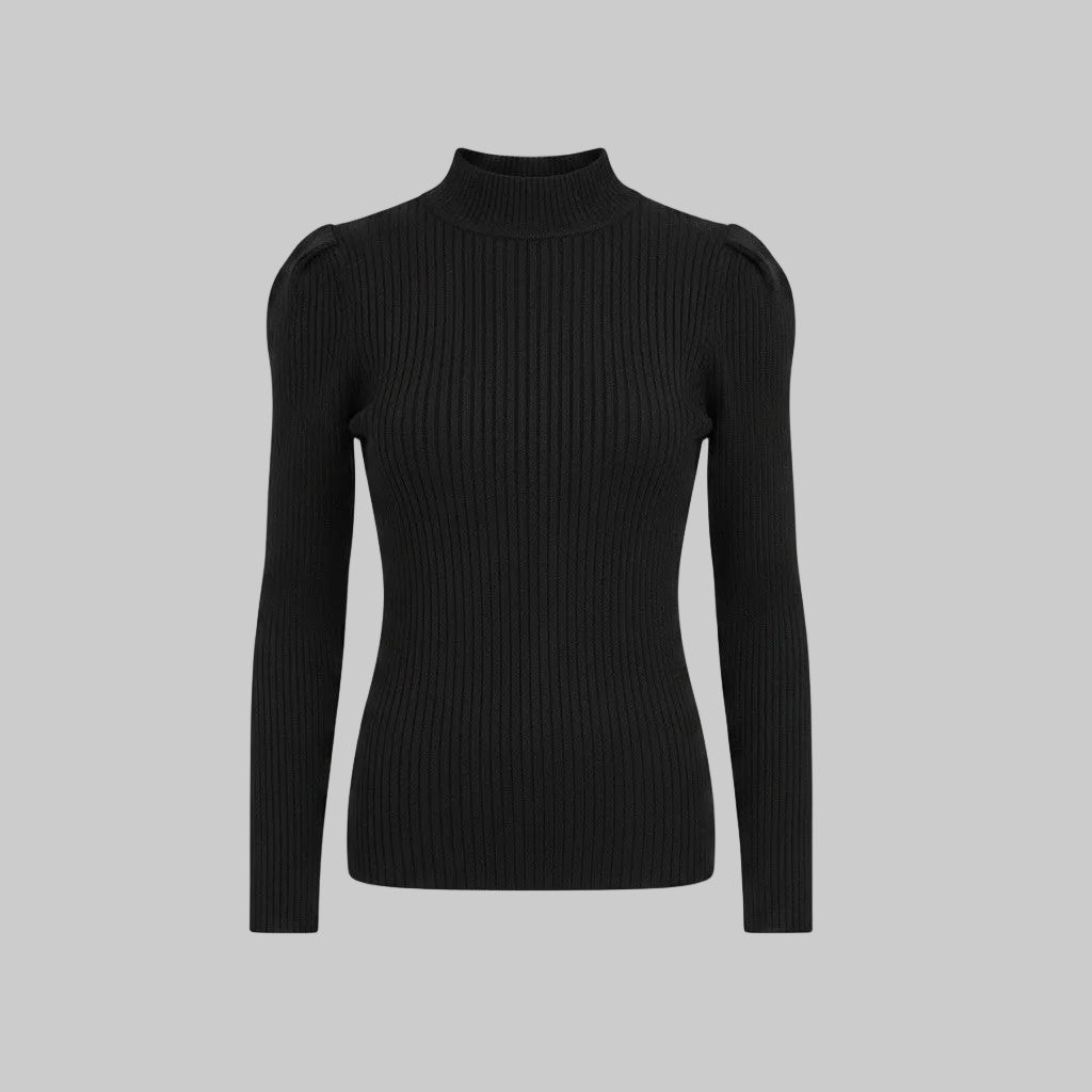 Olivia Grey Ribbed Knit Mock Neck Slim Fit Sweater Black XS